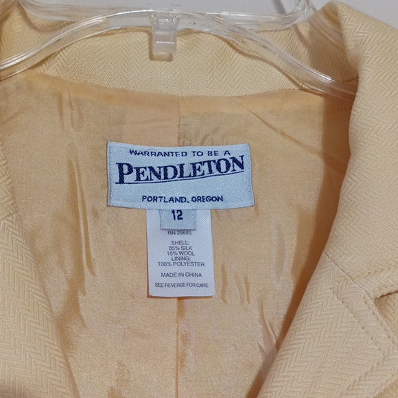 Pendleton Canary Yellow herringbone 85% silk 15% wool pants suit - Picture 5 of 14